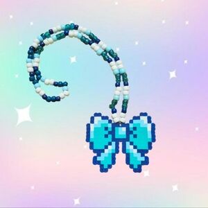 Teal Bow Kandi Necklace